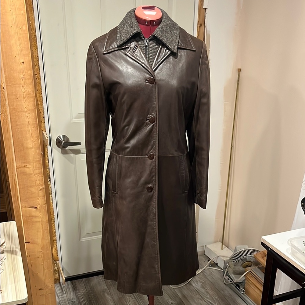 Brown Leather Women's Coat